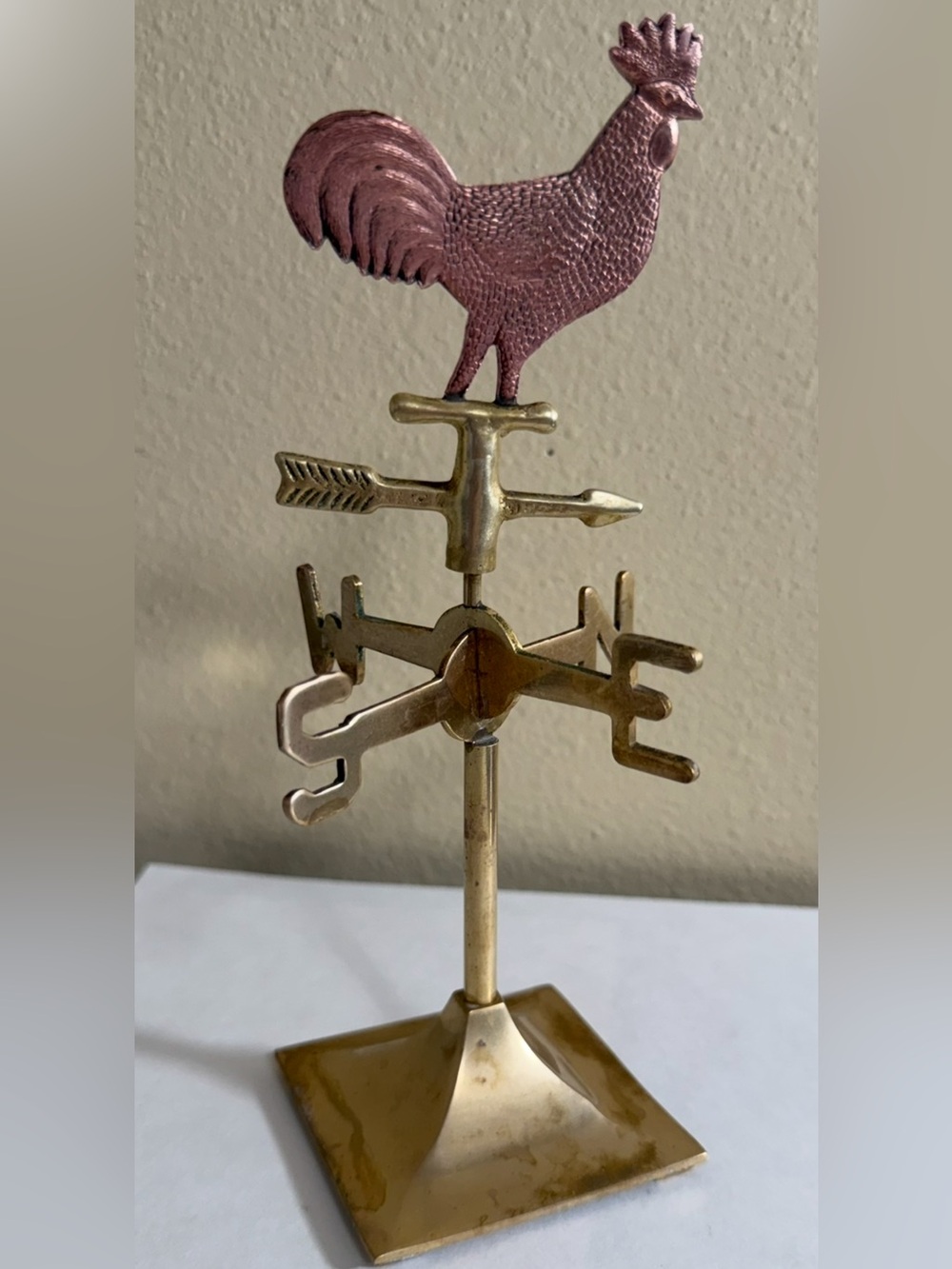Brass & Copper Tabletop Weathervane With Rooster